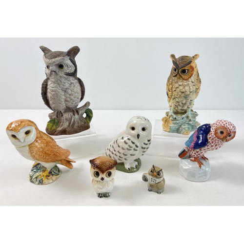 1258 - A collection of 7 assorted ceramic owl figurines, to include Beswick, Herend and Wade.