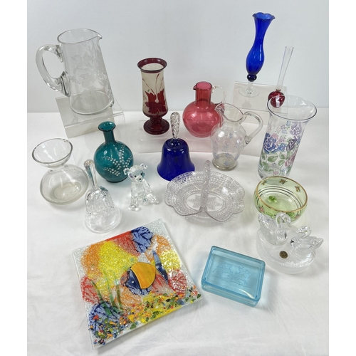 1298 - A collection of modern, vintage & Edwardian clear & coloured glass items. To include pale blue Art D... 