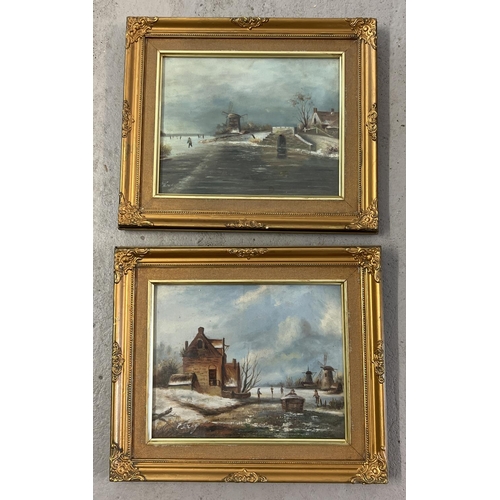 1470 - A pair of vintage oil paintings of rural Dutch scenes, both signed to lower left 'Percy'. Gilt frame... 