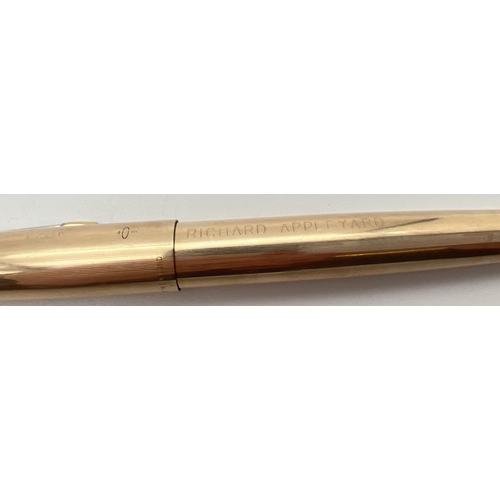 1179 - A vintage 12ct rolled gold cased Parker fountain pen with 14k gold nib. With fine engine turned chan... 