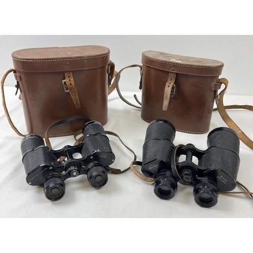 1335 - 2 leather cased sets of French binoculars. A Societe Des Lunetiers 10 x 35 coated, together with Del... 