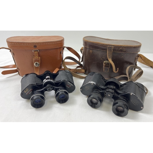 1337 - 2 leather cased sets of binoculars. Vesper non reflective Titanic Coated Super Field 8 x 30, togethe... 