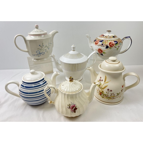 1267 - 6 ceramic teapots in varying sizes and designs. To include Churchills, Royal Albert, Sadler and Myot... 