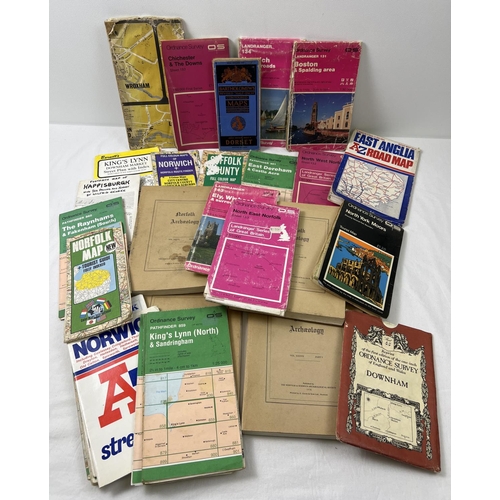 1329 - A box of vintage ordnance survey maps, road and street maps together with parts 1-4 of Vol. XXXVI No... 