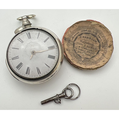 1140 - A late Georgian silver double cased pocket watch by Edward White, Birmingham, complete with key. Int... 