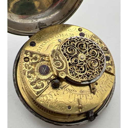 1140 - A late Georgian silver double cased pocket watch by Edward White, Birmingham, complete with key. Int... 