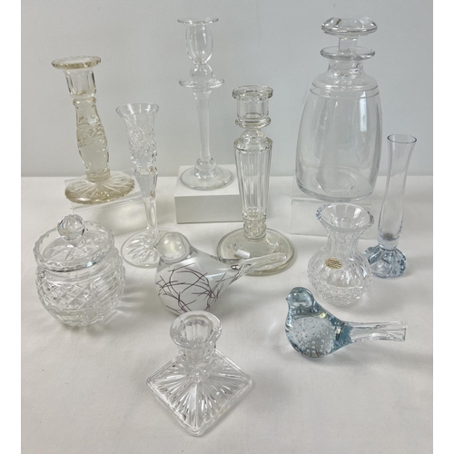 1300 - A collection of vintage crystal and glass ware. To include Stuart Crystal decanter with etched fern ... 