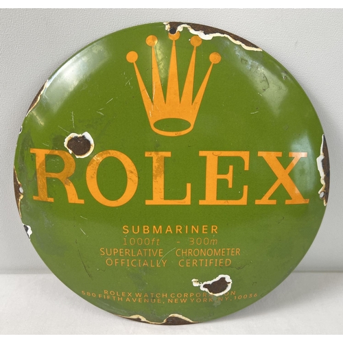 1189 - A small circular convex shaped enamelled metal wall advertising sign for Rolex. Approx. 29.5cm diame... 