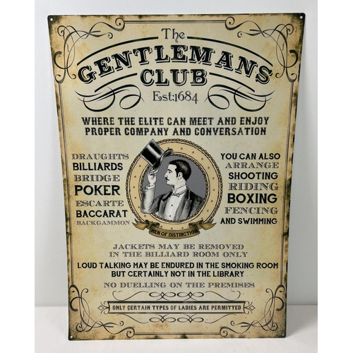 1190 - A large reproduction tin advertising sign for The Gentleman's Club. With holes for wall fixing. Appr... 