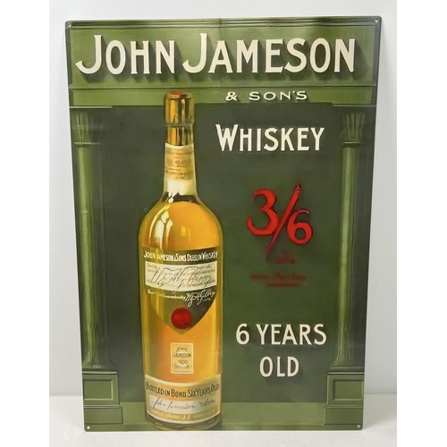 1191 - A large reproduction printed tin advertising sign for John Jameson & sons, whisky. With holes for wa... 