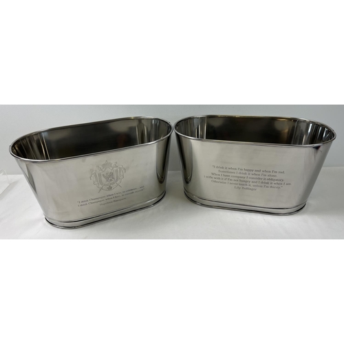 1159 - A pair of oval shaped Bollinger Champagne buckets with engraved details to sides. One side is engrav... 