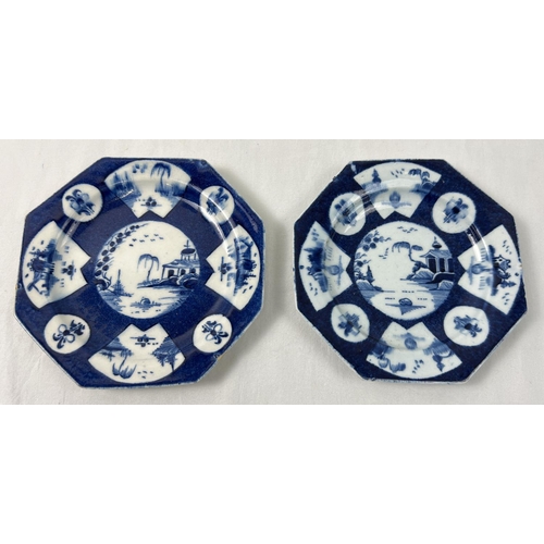 1309 - A pair of octagonal shaped Chinese ceramic blue & white plated with panelled design. Hand painted de... 