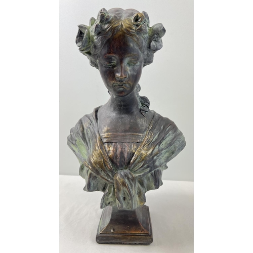 1270 - A large stoneware bust of a woman with a bronzed effect painted finish. Approx. 46cm tall and weighs... 