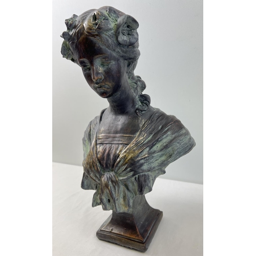 1270 - A large stoneware bust of a woman with a bronzed effect painted finish. Approx. 46cm tall and weighs... 