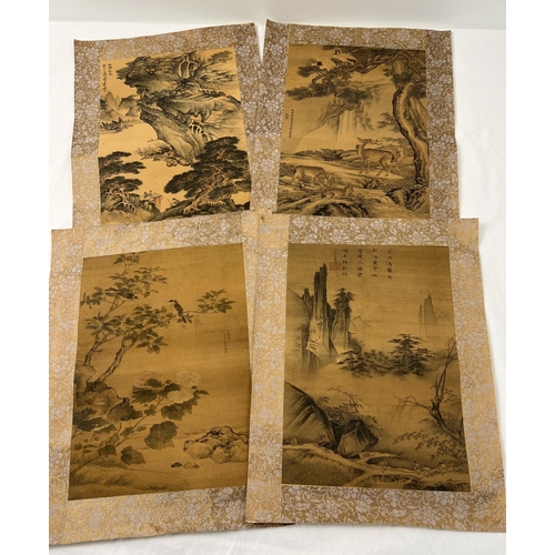 1310 - 4 Chinese scenic prints with fabric mounts, each approx. 36cm x 28cm.