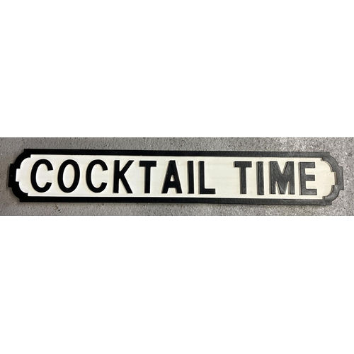 1424 - A modern painted wood 'Cocktail Time' sign, in the style of an old street sign. Approx. 84cm long.