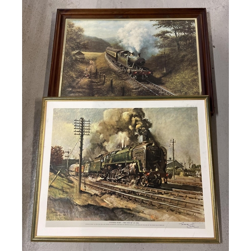 1388 - 2 large prints of steam locomotives to include a signed print 