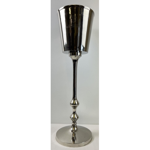 1193 - A large polished aluminium Bollinger Champagne cooler on a freestanding pedestal stand. Approx. 81cm... 