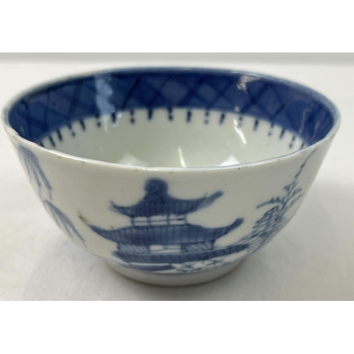 1311 - A Chinese ceramic blue & white tea bowl with hand painted scenic decoration to outer bowl. Wide pain... 