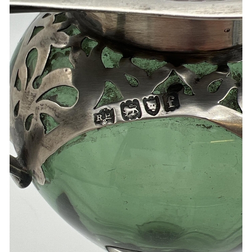 1163 - An Art Nouveau silver mounted 2 handled green glass vase, hallmarked R H Halford & Sons, London 1901... 