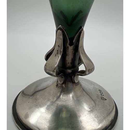 1163 - An Art Nouveau silver mounted 2 handled green glass vase, hallmarked R H Halford & Sons, London 1901... 