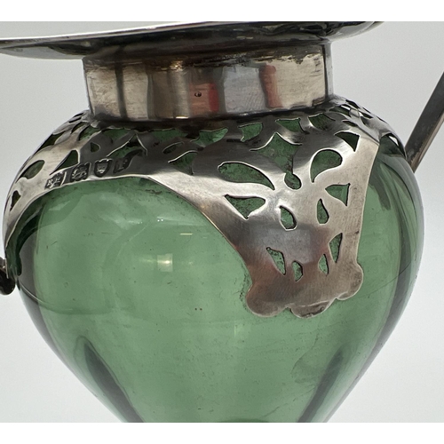 1163 - An Art Nouveau silver mounted 2 handled green glass vase, hallmarked R H Halford & Sons, London 1901... 