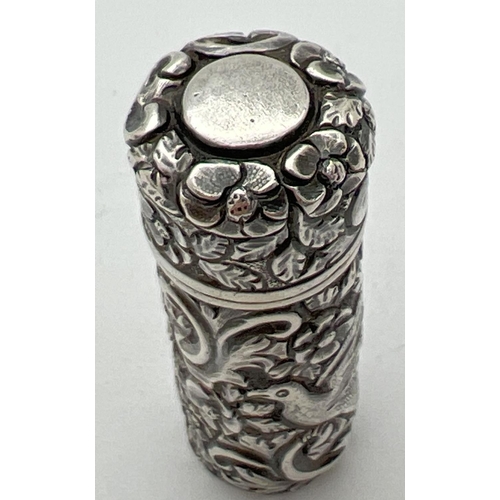 1165 - A Sampson Mordan & Co Victorian silver scent bottle embossed with birds and flowers in highly decora... 