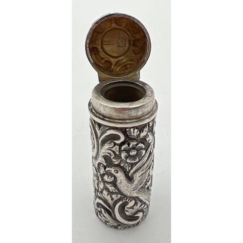 1165 - A Sampson Mordan & Co Victorian silver scent bottle embossed with birds and flowers in highly decora... 