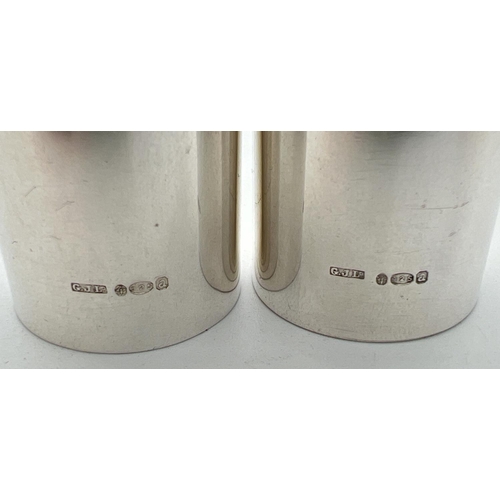 1166 - Georg Jensen silver salt and pepper designed by Sigvard Bernadotte, numbered design 834. Of cylindri... 