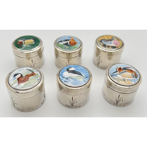 1170 - A set of 6 limited edition silver and enamel Peter Scott 'Wildfowl Trust' boxes, numbered 205 of 500... 