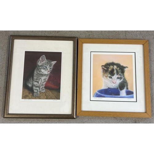 1475 - 2 limited edition Janet Pidoux cat prints, signed and numbered in pencil to margin. Both framed and ... 