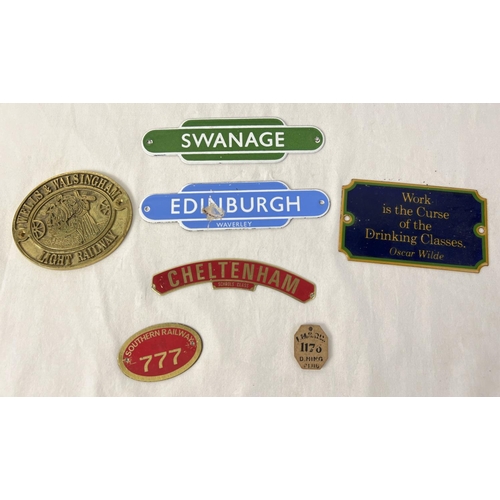 1394 - A small collection of assorted metal and enamel railway plaques. To include 2 x Garnier & Co British... 