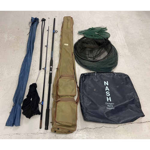 1403 - A Fladen Powerstick 360 12ft fishing rod with canvas bag. Together with a Cormoran fishing rod carry... 