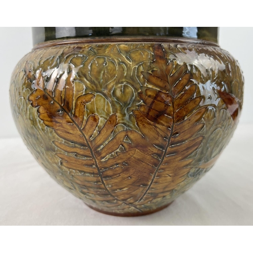 1276 - A Victorian Doulton Lambeth stoneware jardiniere with leaf pattern and autumnal colour salt glaze. A... 