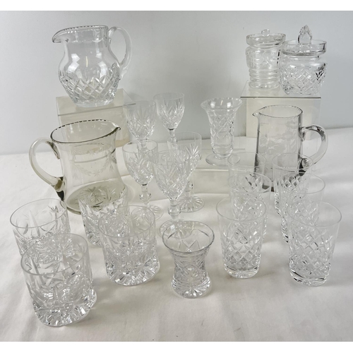 1305 - A collection of mixed vintage and modern crystal and cut glass items. To include 6 small matching tu... 