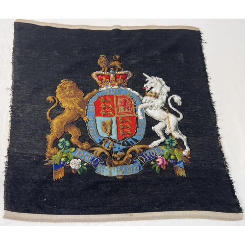 1439 - A vintage heavily beaded piece of needlepoint depicting the Arms of Dominion Royal Coat of Arms. Fab... 