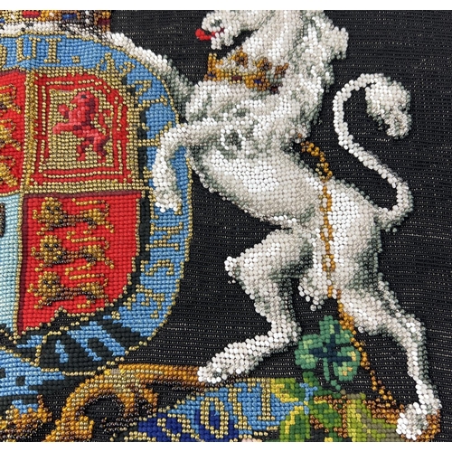 1439 - A vintage heavily beaded piece of needlepoint depicting the Arms of Dominion Royal Coat of Arms. Fab... 