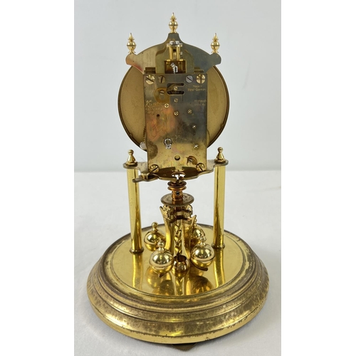 1257 - A vintage brass anniversary clock by Kundo W. Germany with glass dome. Floral detail to face with go... 