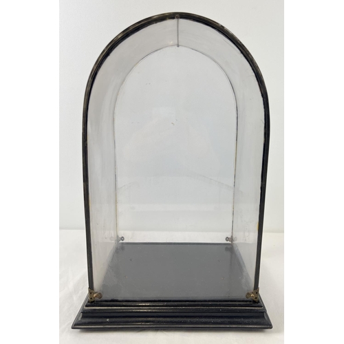 1442 - A vintage Perspex dome topped display case with black painted wooden plinth style base. 39.5cm tall.