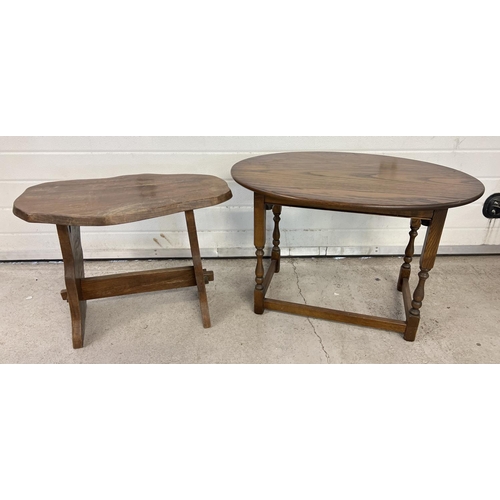 1538 - 2 vintage wooden side tables. An oval topped table with turned legs together with a small refectory ... 