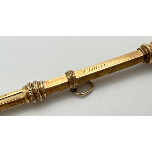 1185 - 2 early 20th century unmarked gold cased propelling pencils, both test as 14ct gold. A Mabie Todd & ... 