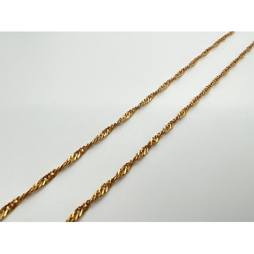 1 - A 28 inch 18ct gold Singapore style chain necklace with Spring ring clasp. Worn marks to clasp. Tota... 