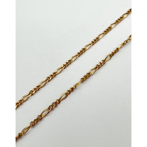 32 - A 22 inch 9ct gold Figaro chain necklace with lobster style clasp. Gold marks to fixings and clasp. ... 