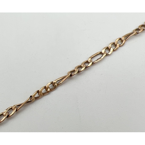 92 - A 7.5 inch Figaro chain bracelet with lobster claw clasp. Gold marks to fixings and clasp. Total wei... 