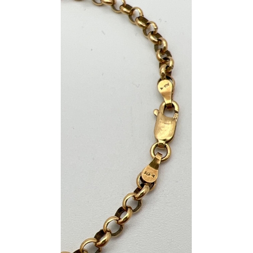 164 - A 7.5 inch belcher chain bracelet with lobster claw clasp and kangaroo shaped charm. Gold marks to b... 