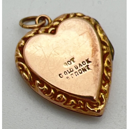 191 - A 9ct gold front and back heart shaped locket with floral decoration to edges. Gold marks to back of... 