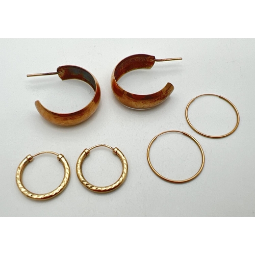 195 - 3 pairs of hoop style earrings. A pair of half hoops together with two small pairs of full hoops wit... 