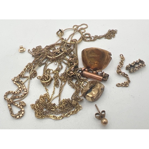 283 - A small quantity of scrap gold to include a tooth cap. Marked or tests as 9ct gold. Total weight app... 