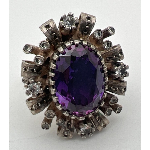 1002 - A bespoke made Alexandrite and white spinel yellow and white metal dress ring and matching earring s... 