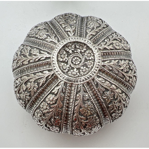 1120 - 2 vintage pieces of repousse Asian white metal. A bowl modelled as a lotus flower with decorative fl... 